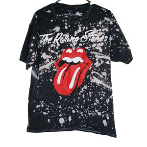 The Rolling Stones Large Black Red White T Shirt Graphic Tongue Logo Splatter